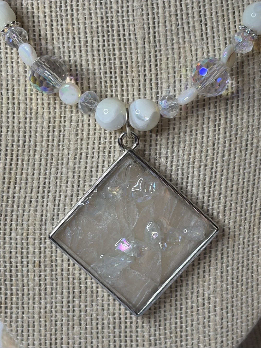 Handcrafted “The Sparkly Mother of Pearl” Necklace and Earring Set - Picture 3 of 7